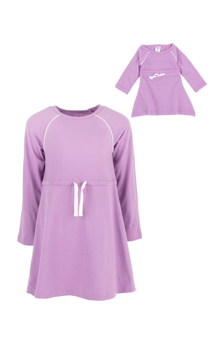 Leveret Girls Bow Tie Dress with Matching Doll Dress, Alternate, color, Purple