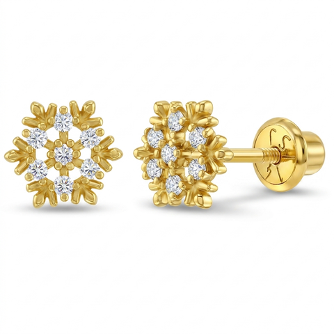 14k Glistening Snowflake Girl Earrings