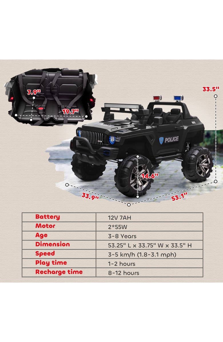 Aosom 12V Ride-on Truck with Remote Control, 2-Seater, Music, Alternate, color, Black