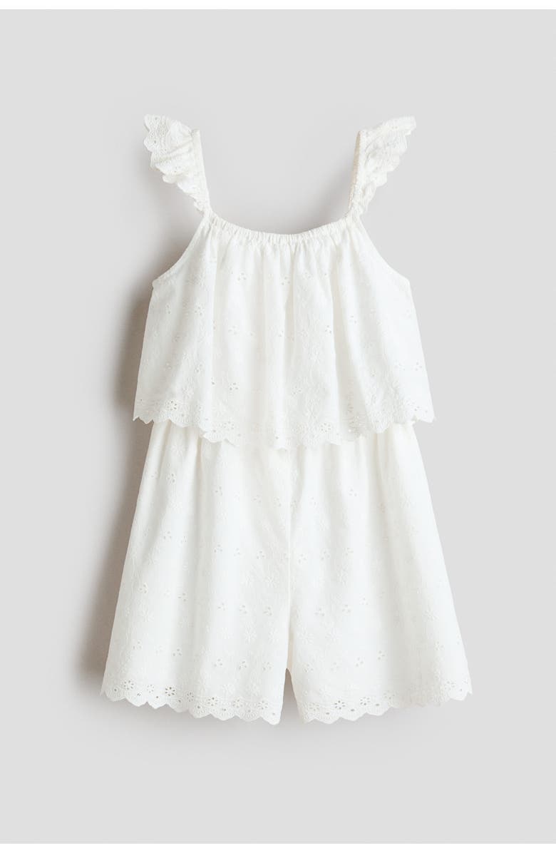 H&M Broderie-anglaise Cotton Jumpsuit, Main, color, White