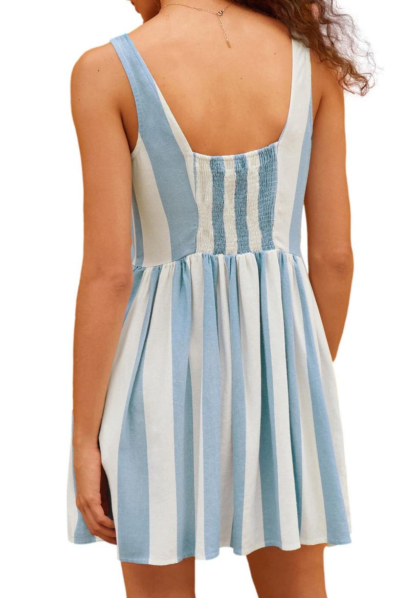 Stripe Linen Blend Sleeveless Fit & Flare Minidress, Alternate, color, WHITE