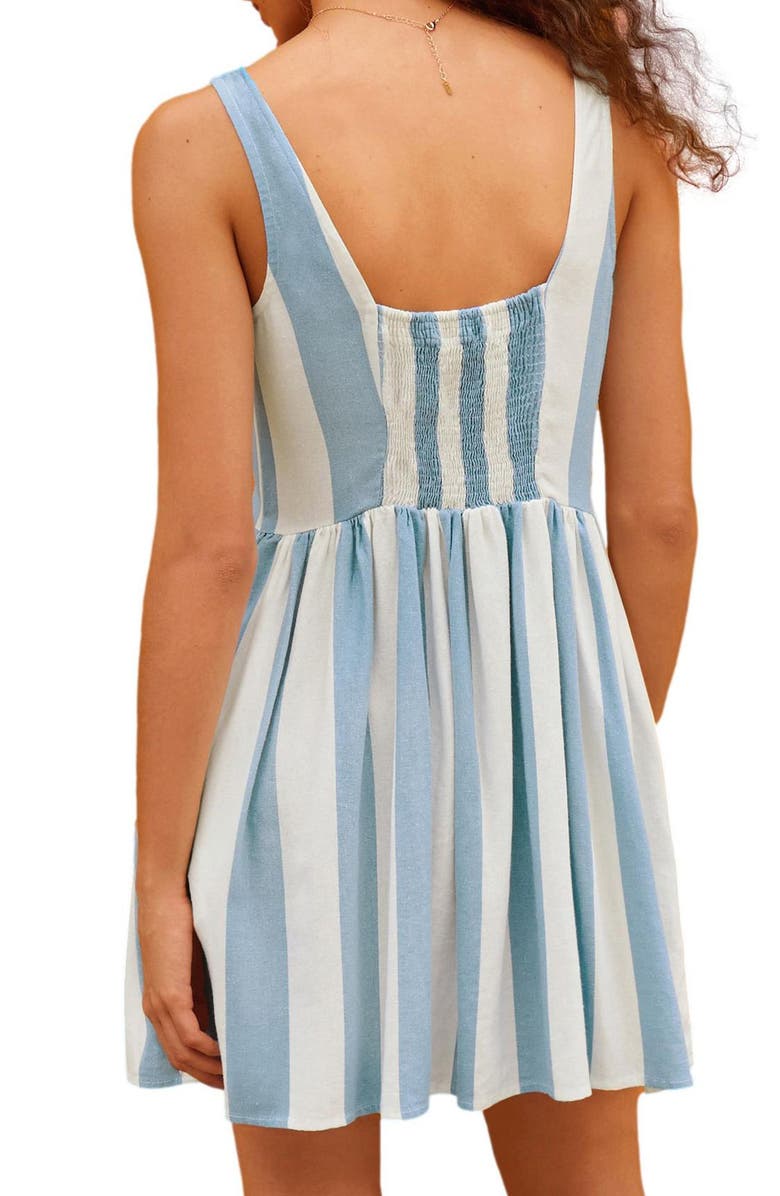 NEXT Stripe Linen Blend Sleeveless Fit & Flare Minidress, Alternate, color, White