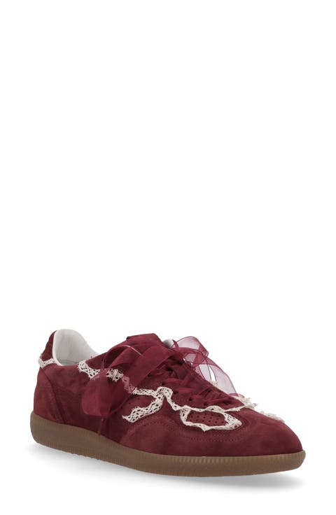 Alohas Women's Crochet Suede Sneakers Red