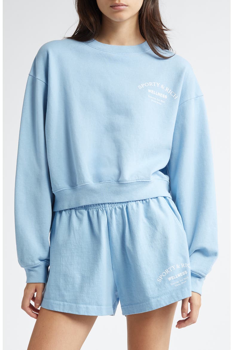 Wellness Studio Crop Cotton Sweatshirt, Main, color, SKY BLUE