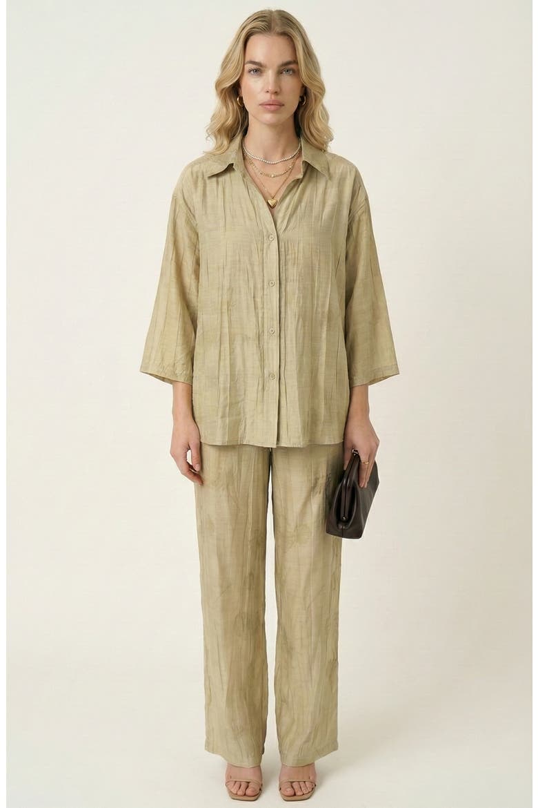 Relaxed Button Front Shirt & Drawstring Pants Set, Main, color, Pale Green