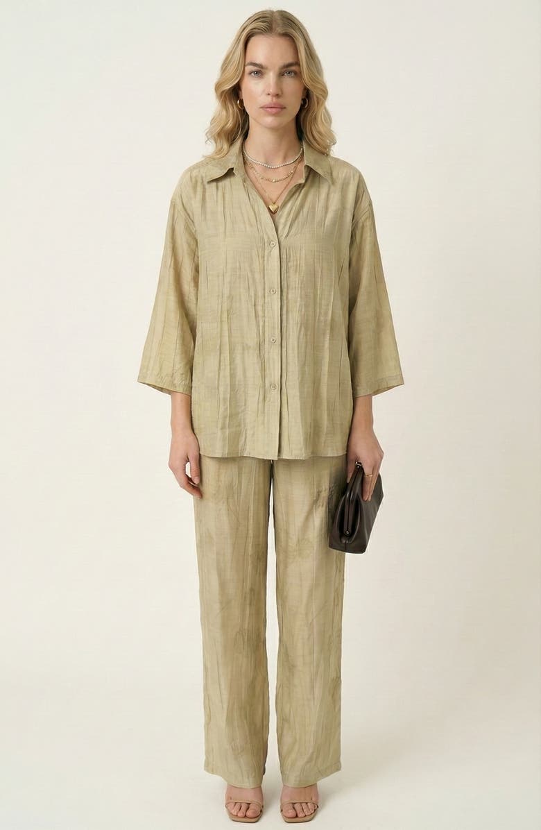 Modenaire Relaxed Button Front Shirt & Drawstring Pants Set, Main, color, Pale Green