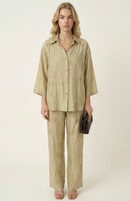 Modenaire Relaxed Button Front Shirt & Drawstring Pants Set