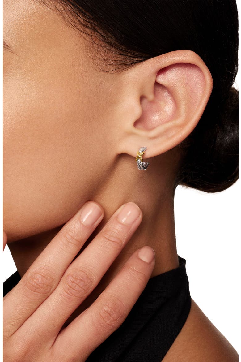 Petite X Mini Hoop Earrings with 18K Yellow Gold, Alternate, color, DIAMOND/SILVER/ GOLD