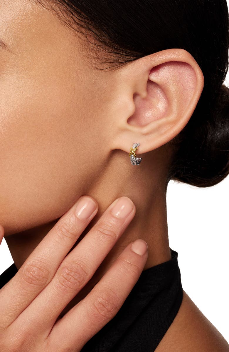 David Yurman Petite X Mini Hoop Earrings with 18K Yellow Gold, Alternate, color, Diamond/Silver/ Gold