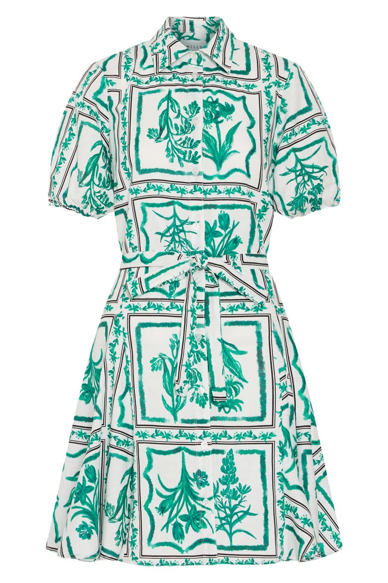 Floral Tile Linen Blend Minidress, Alternate, color, GREEN/ WHITE
