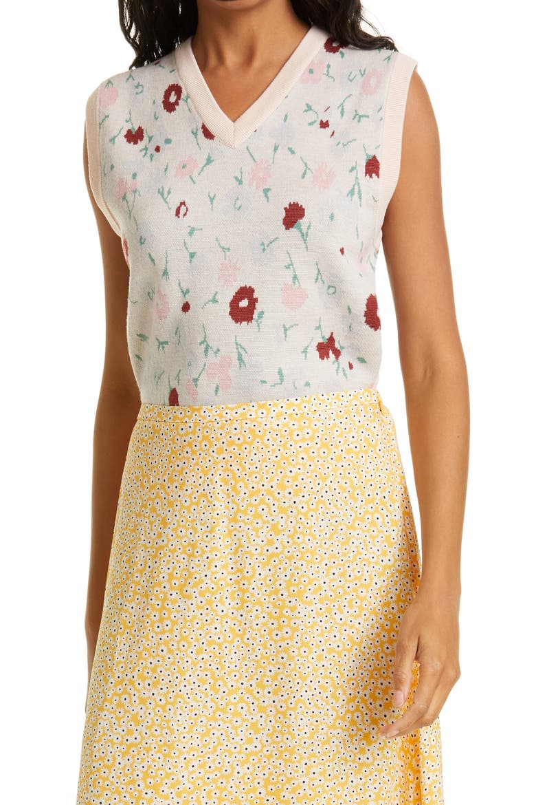 Ina Floral Sweater Vest, Main, color, PINK GARDEN