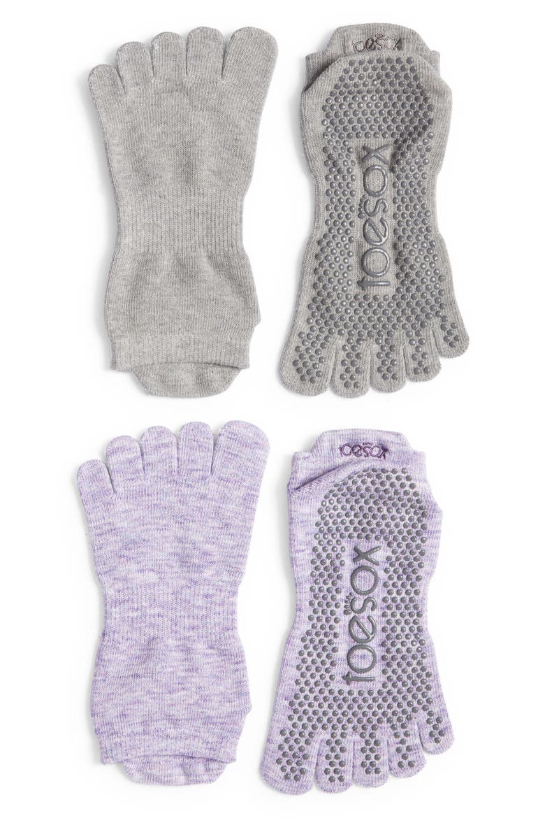 ToeSox 2-Pack Low Rise Full Toe Gripper Socks, Main, color, ASSORTED