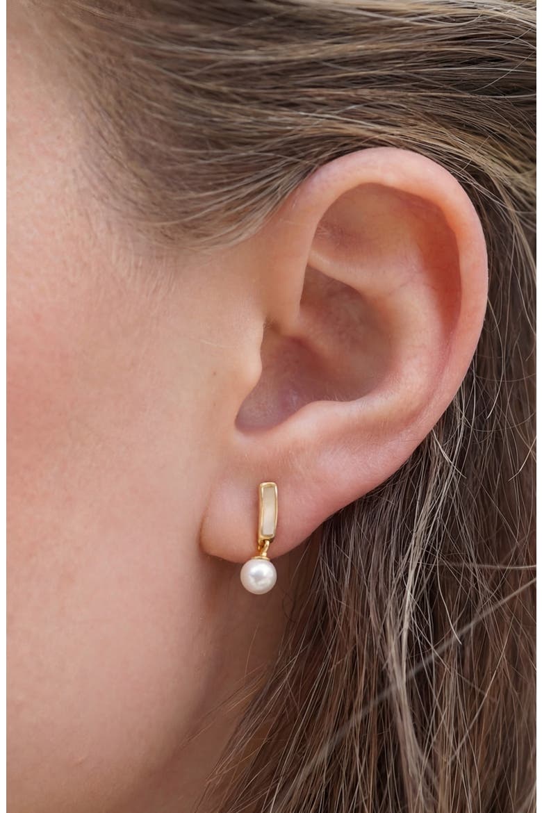 Mother-of-Pearl & Cultured Pearl Drop Earrings, Alternate, color, GOLD