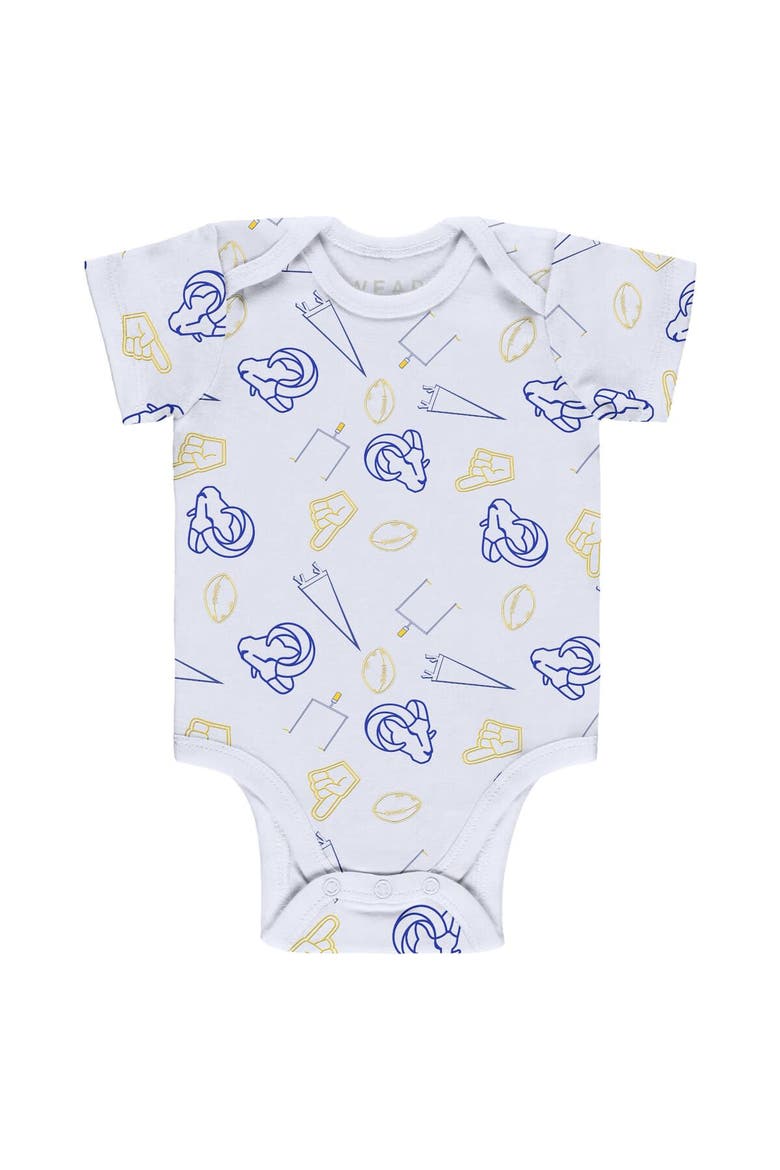 Newborn & Infant WEAR by Erin Andrews Gray/Royal/White Los Angeles Rams Three-Piece Turn Me Around Bodysuits & Pant Set, Alternate, color, Gray