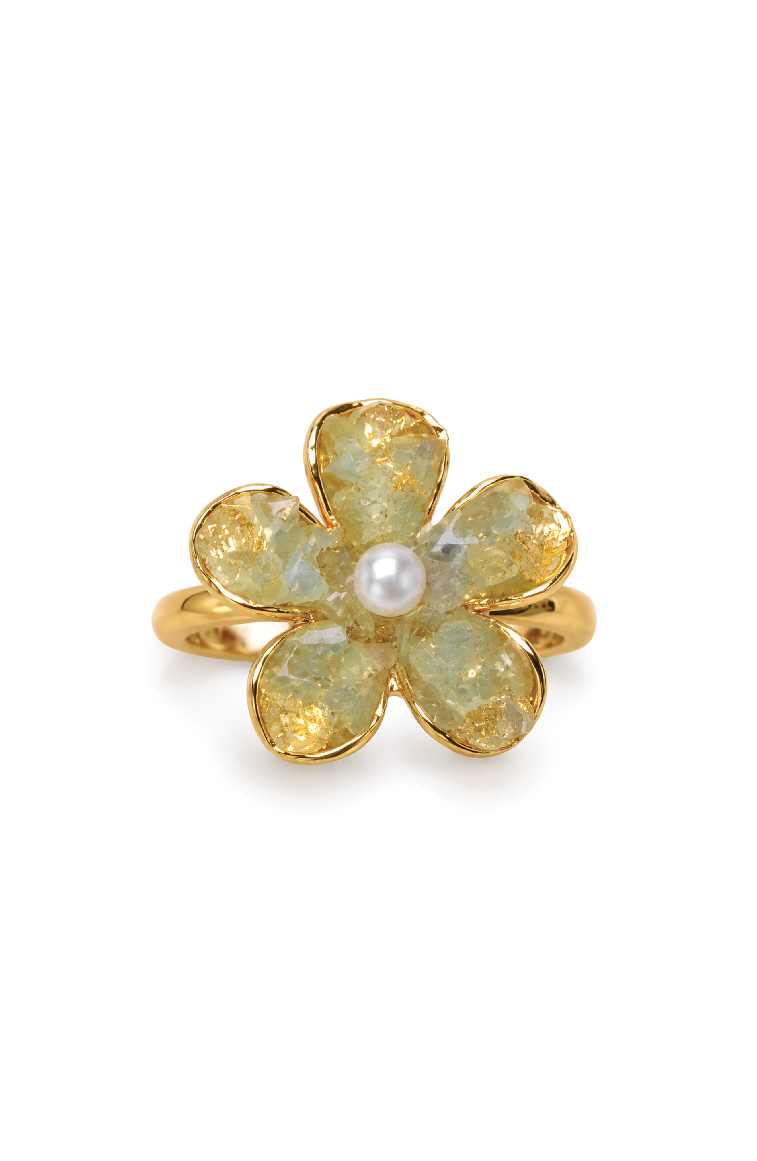 Golden Druzy Flower Ring