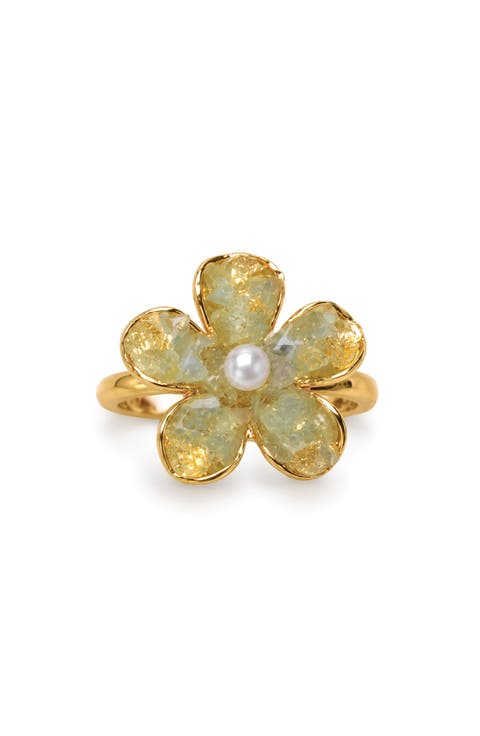 Golden Druzy Flower Ring