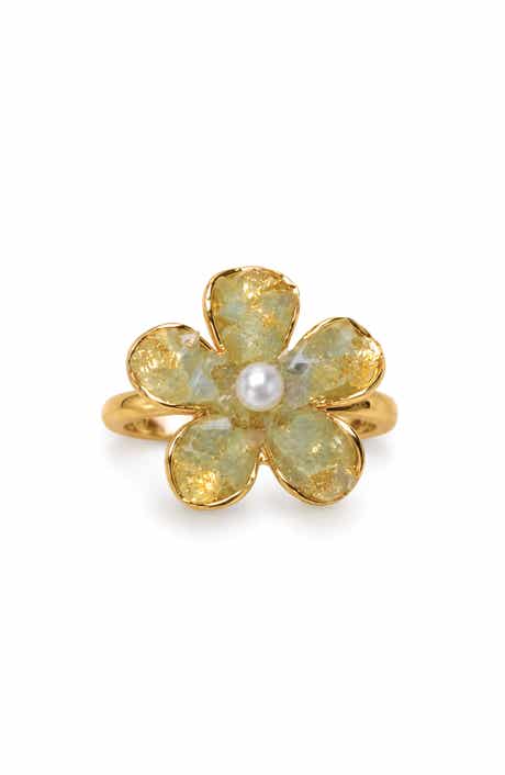 Golden Druzy Flower Ring