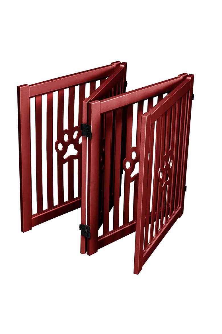 4 Panel Dog Wooden Foldable Gate, Mahogany, Alternate, color, Red