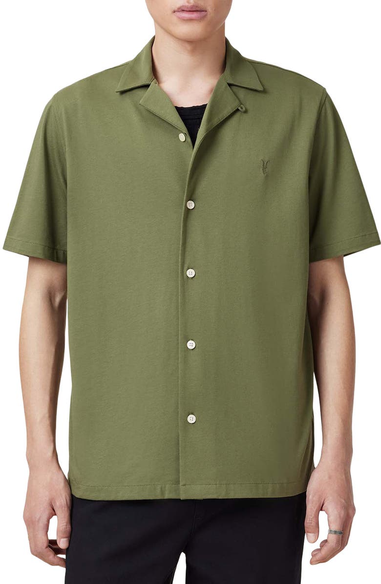AllSaints Hudson Camp Shirt, Main, color, Eden Green