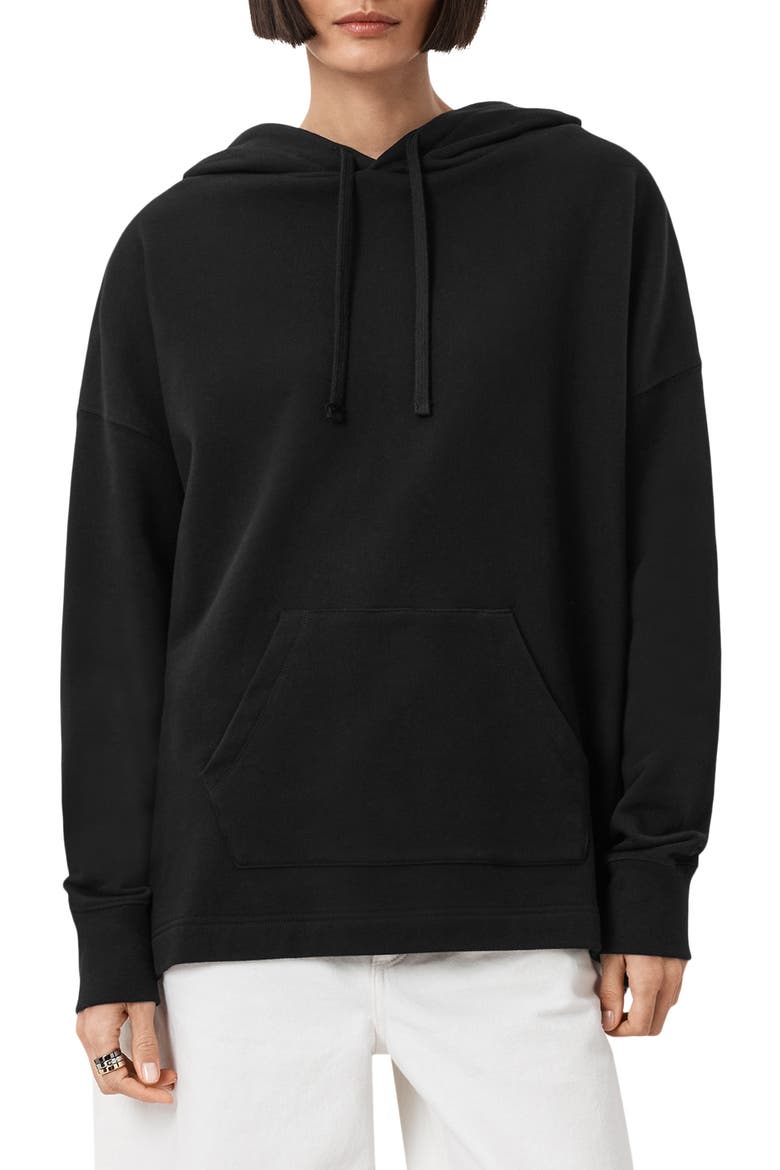Etti Scrunch Cotton Hoodie, Alternate, color, BLACK