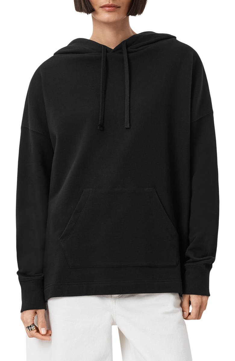 AllSaints Etti Scrunch Cotton Hoodie, Alternate, color, Black