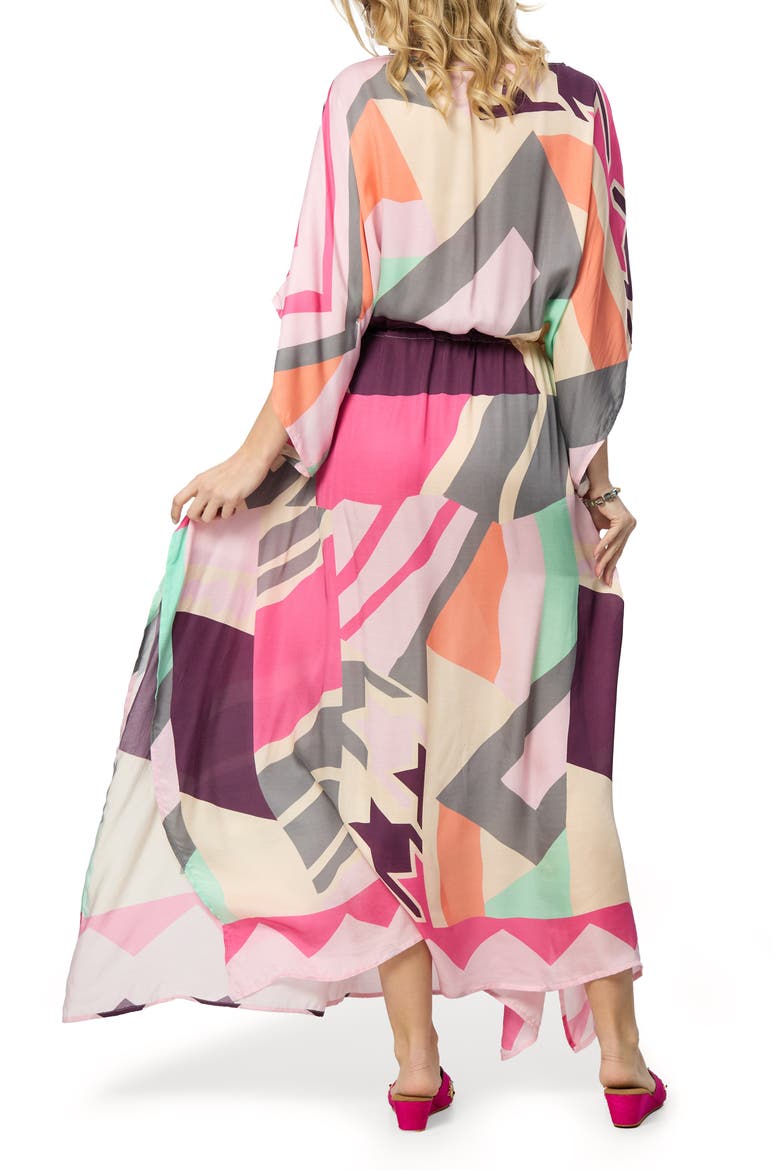 Abstract Geometric Keyhole Caftan, Alternate, color, PINK COMBO