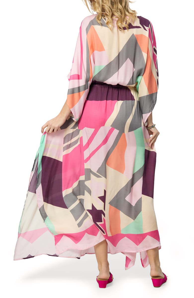 SAACHI Abstract Geometric Keyhole Caftan, Alternate, color, Pink Combo