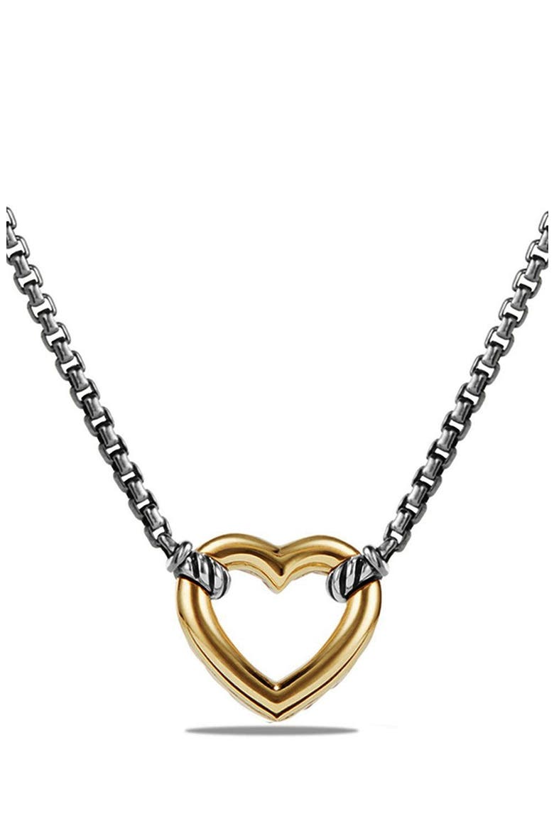 'Cable Collectibles' Heart Station Necklace with 18K Gold, Main, color, SILVER/ GOLD