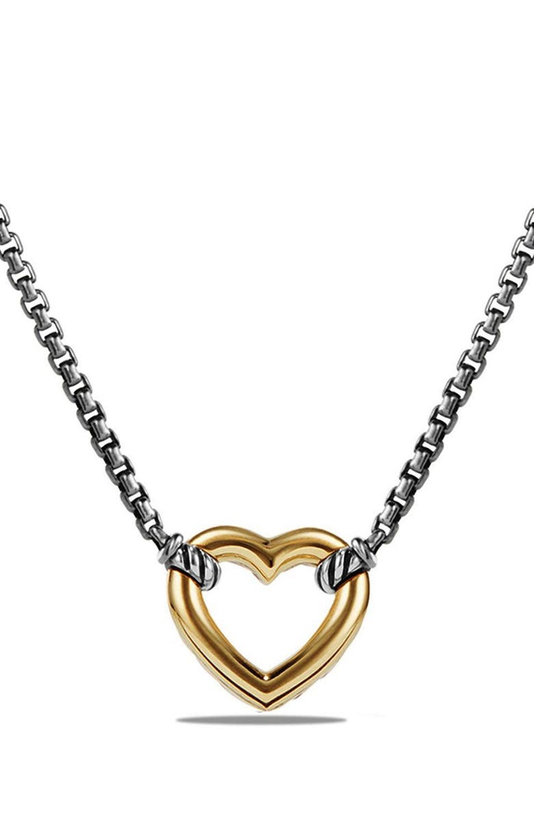 David Yurman 'Cable Collectibles' Heart Station Necklace with 18K Gold, Main, color,