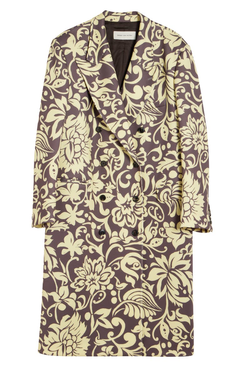 Rosea Historical Floral Double Breasted Scuba Knit Overcoat, Alternate, color, TAUPE