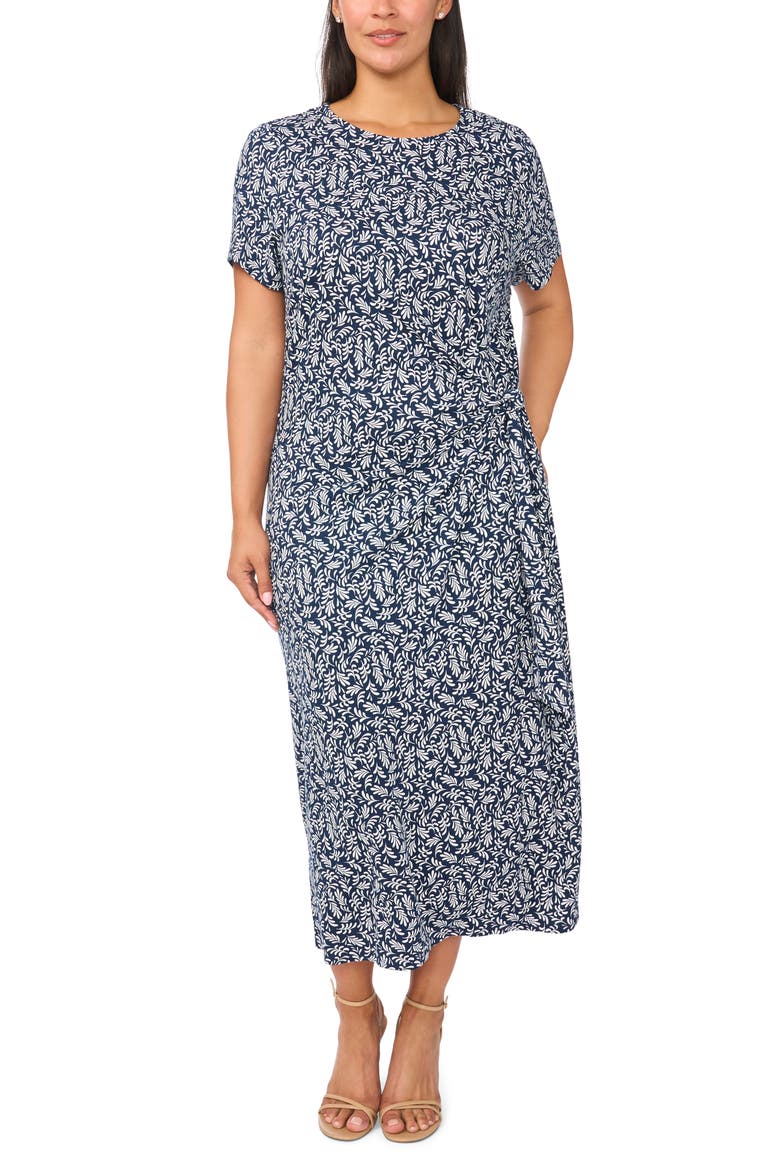 Side Tie Crewneck Midi Dress, Main, color, CLASSIC NAVY