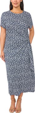 Halogen® Side Tie Crewneck Midi Dress