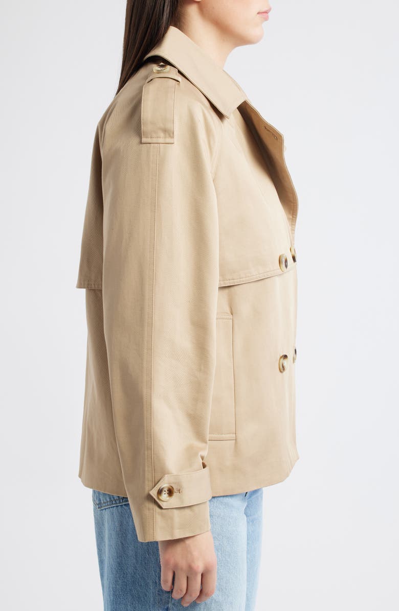 Bernardo Short Cotton Trench Coat, Alternate, color, Khaki
