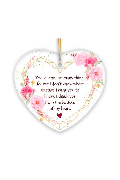 Floral Geometric Thank You Heart Ceramic Ornament