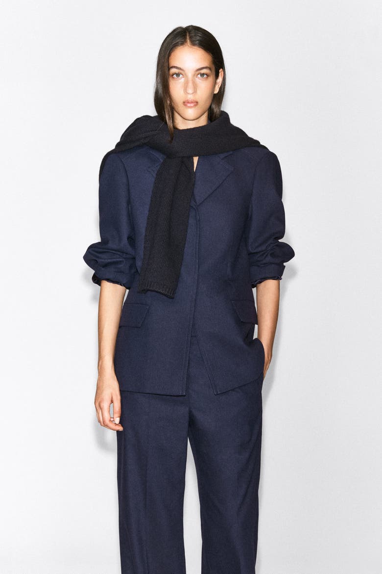 Structured Wool-Blend Blazer, Alternate, color, NAVY