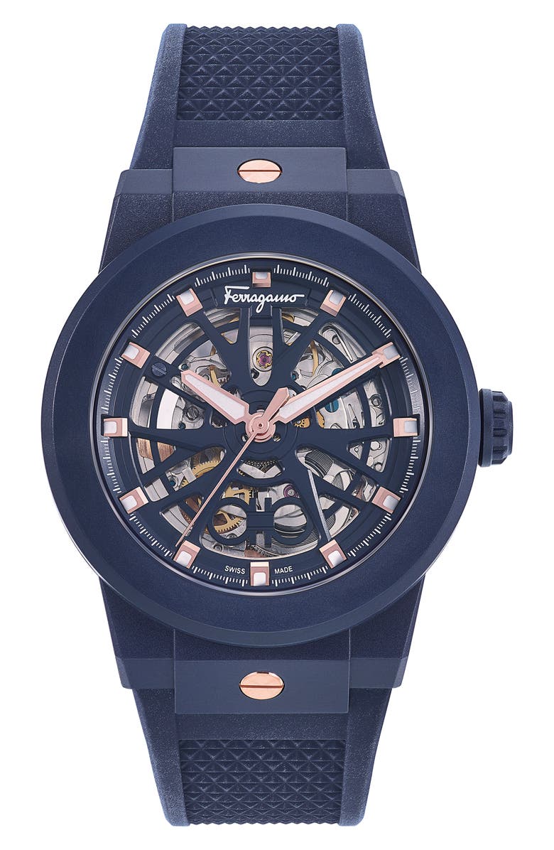 FERRAGAMO F-80 Skeleton Ecoceramic Watch, 41mm, Main, color, 