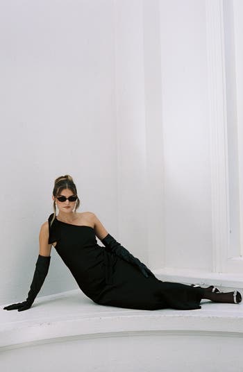 WAYF x Sara Walker Audrey One-Shoulder Washed Satin Maxi Dress