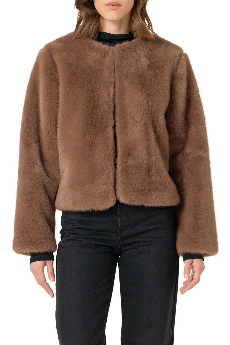 Faux Fur Lady Jacket, Main, color, BROWN