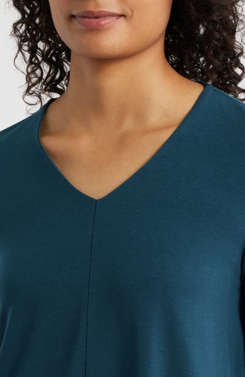 Eileen Fisher Fine Stretch Jersey Knit V-neck Long Top In Brown