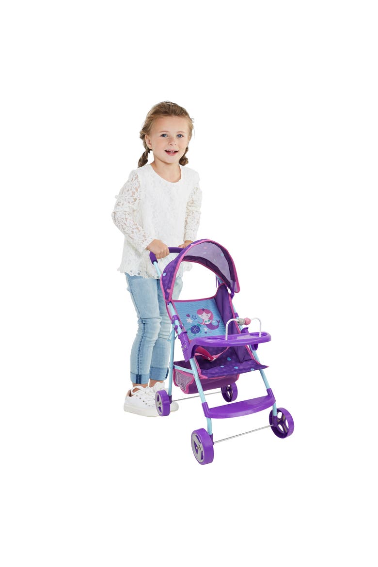 Mermaid Doll Stroller W/ Canopy & Cup Holder, Alternate, color, Multicolored