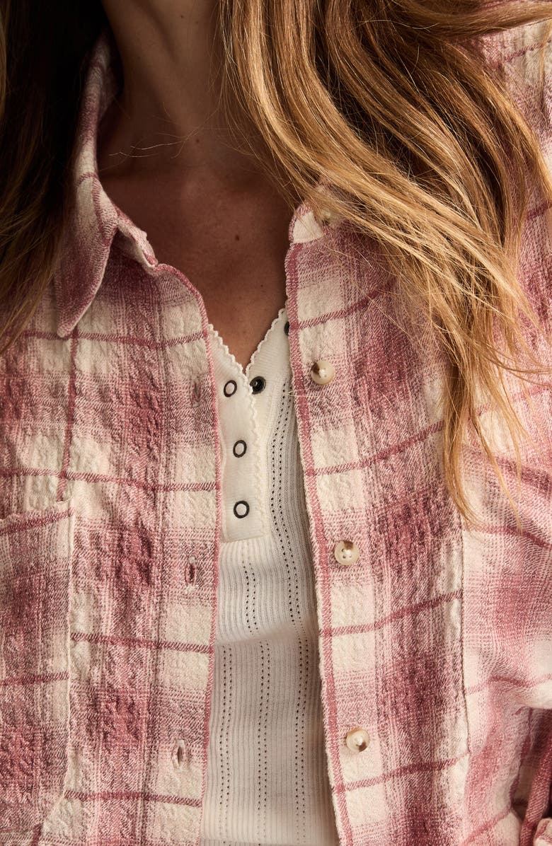 Lucky Brand Plaid Crop Button-Up Shirt, Alternate, color, Pink Plaid