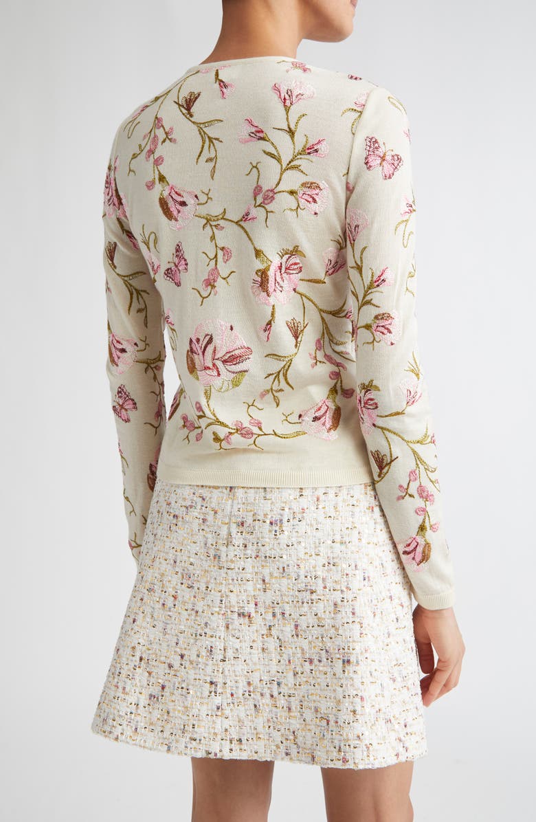 Giambattista Valli Rose Embroidered Cashmere & Silk Cardigan, Alternate, color, Ivory