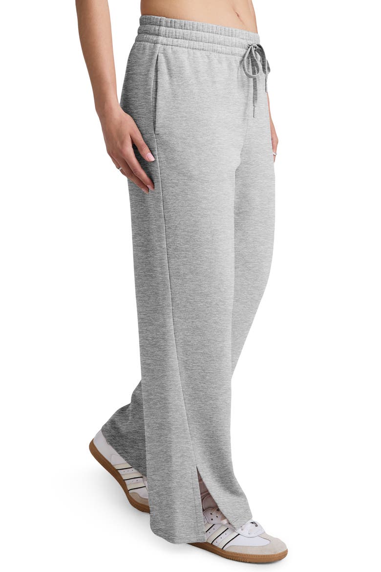 LuxeFleece Side Slit Wide Leg Pants, Alternate, color, LIGHT HEATHER GRAY
