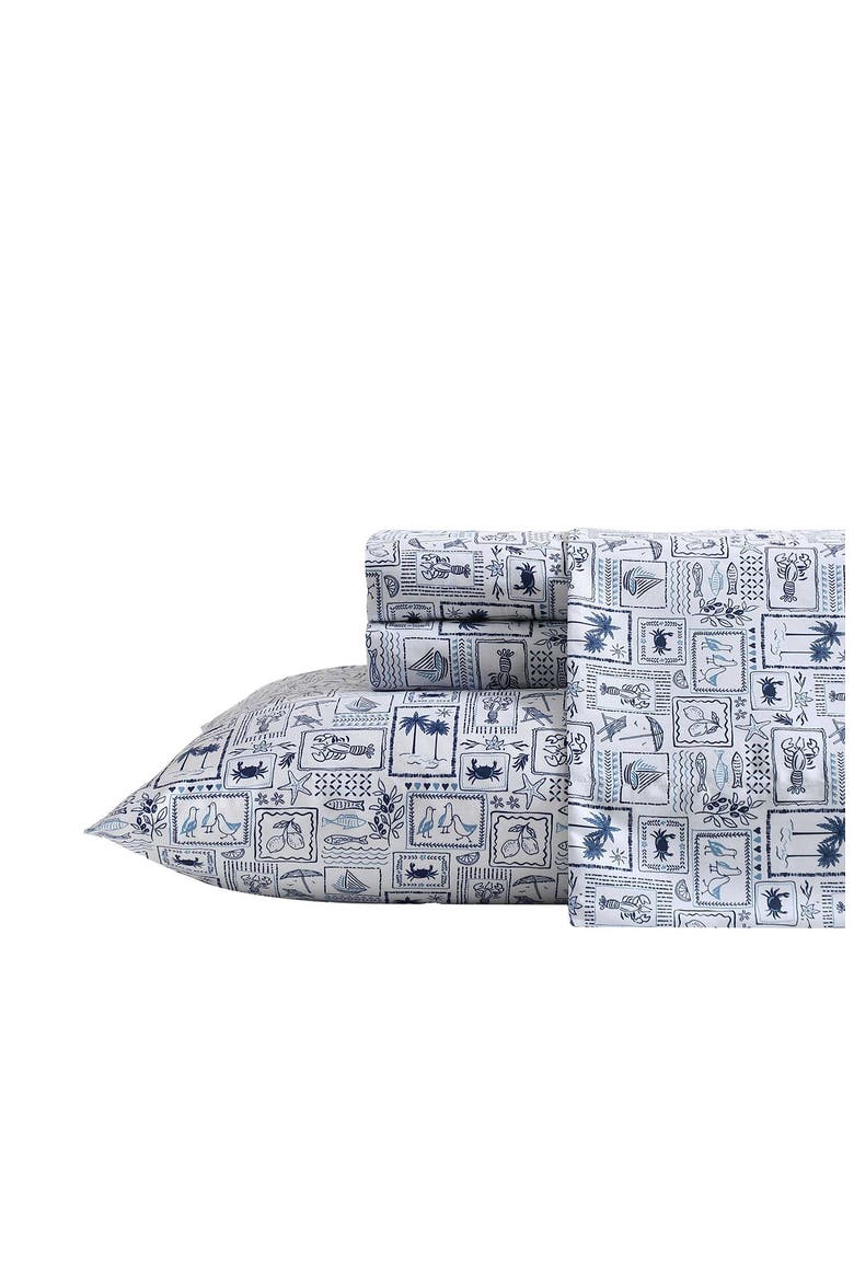 Beach Collage Cooling Microfiber Sheet Set, Main, color, BLUE/WHITE