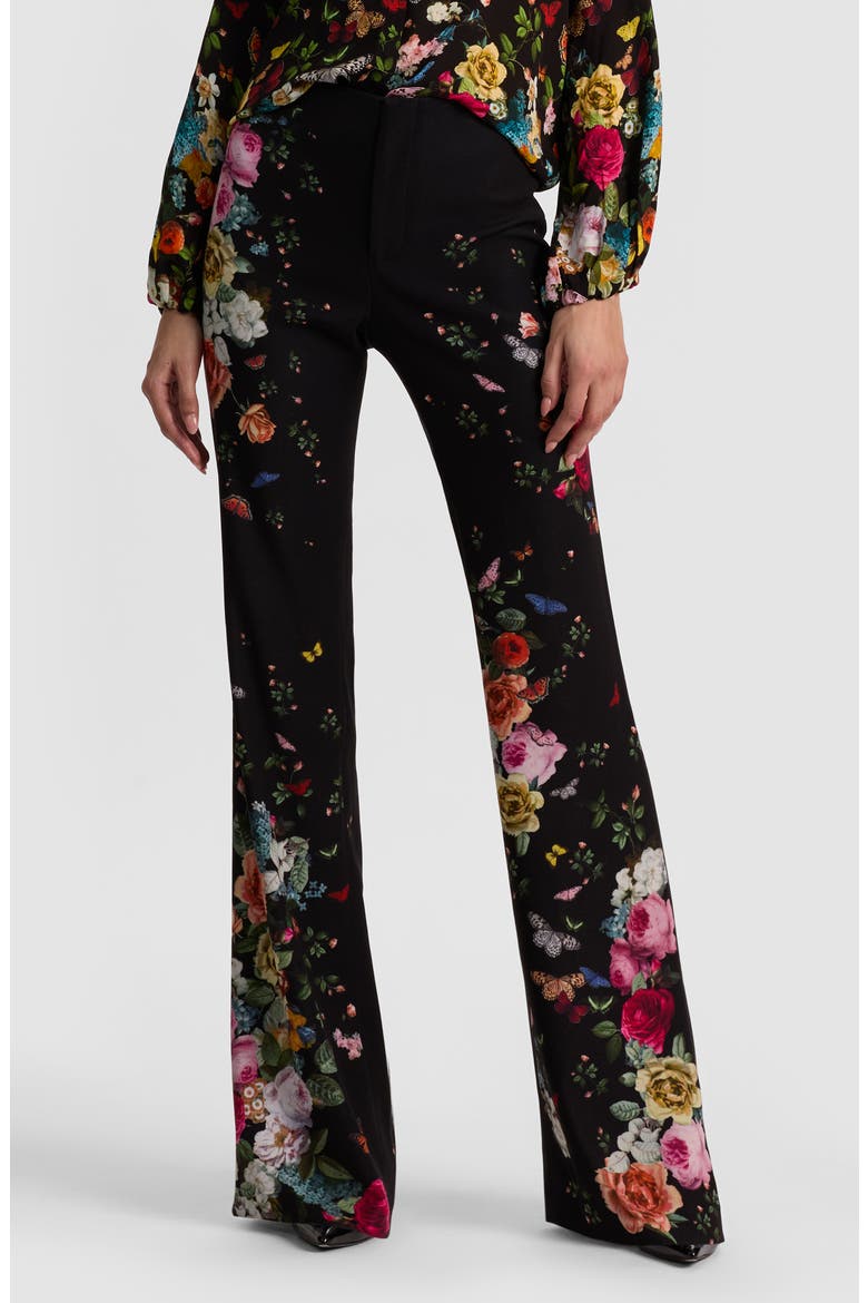 Teeny Floral Fit & Flare Bootcut Pants, Main, color, SOLAR STRENGTH BLACK