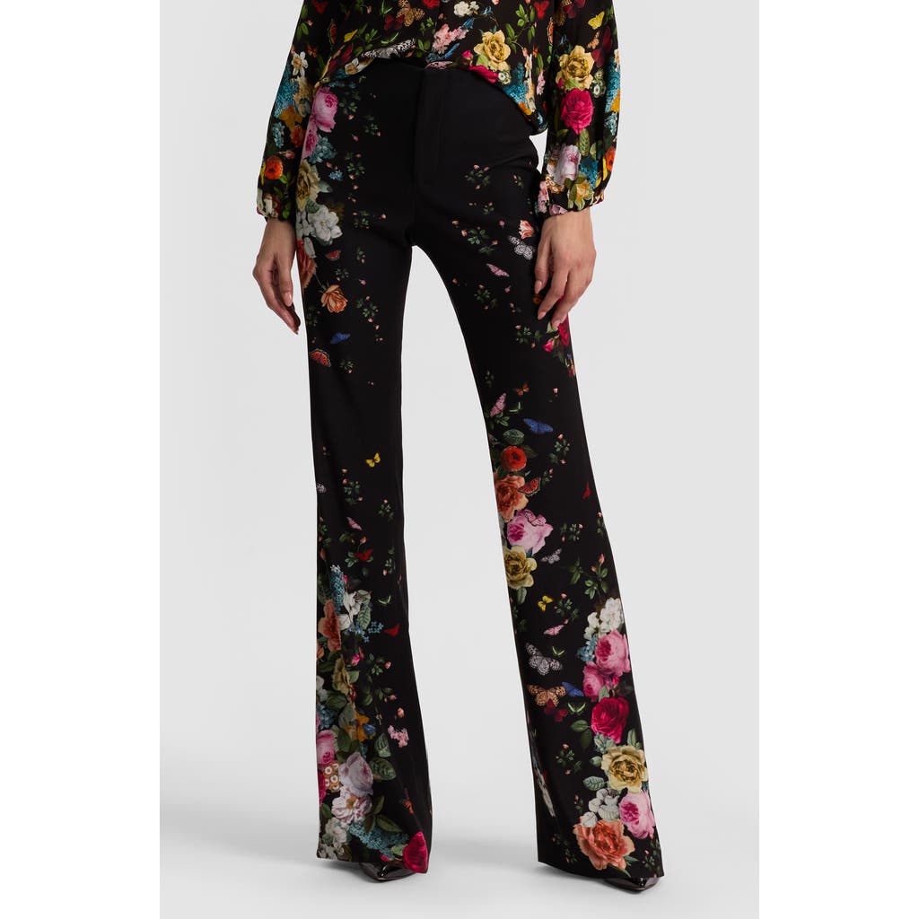 Alice And Olivia Alice + Olivia Teeny Floral Fit & Flare Bootcut Pants In Solar Strength Black