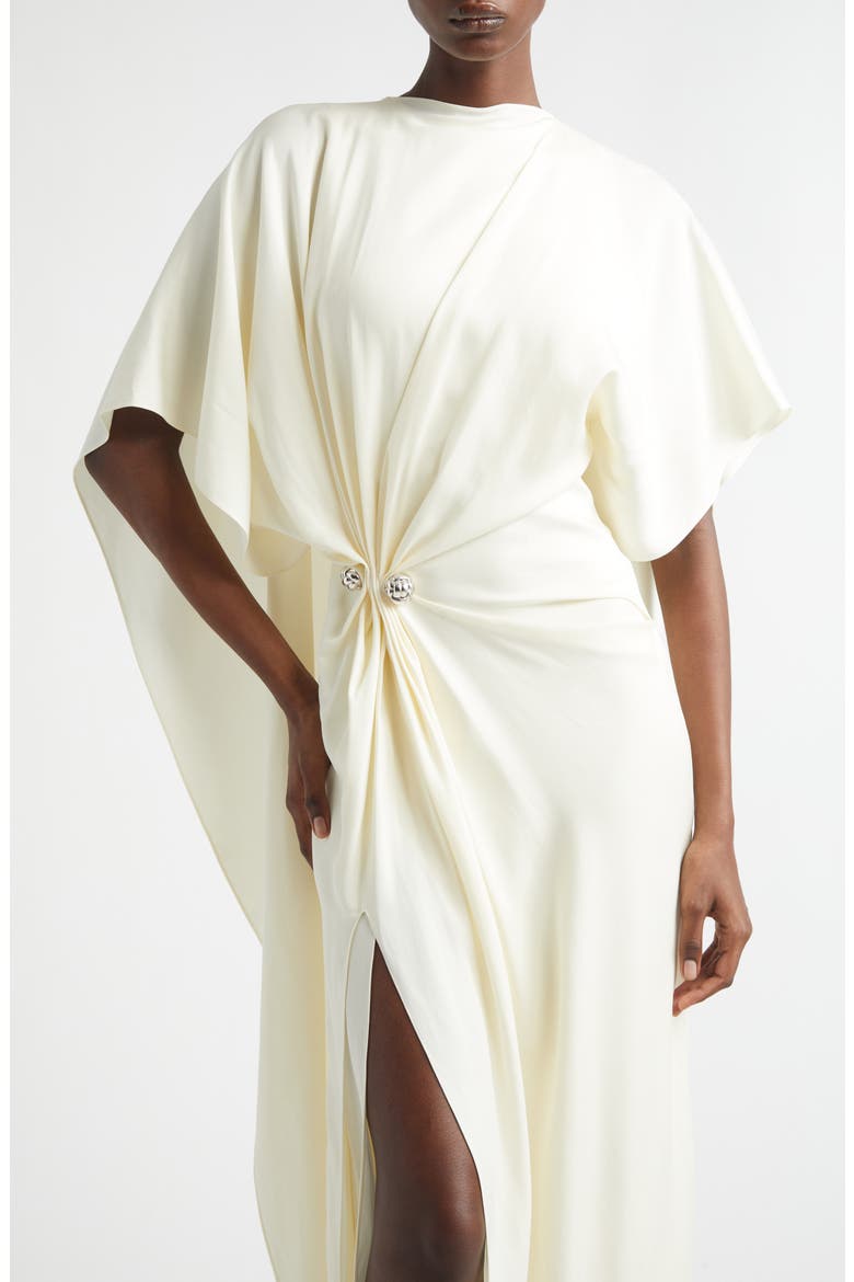 Lucia Draped Crepe Cape Evening Dress, Alternate, color, IVORY