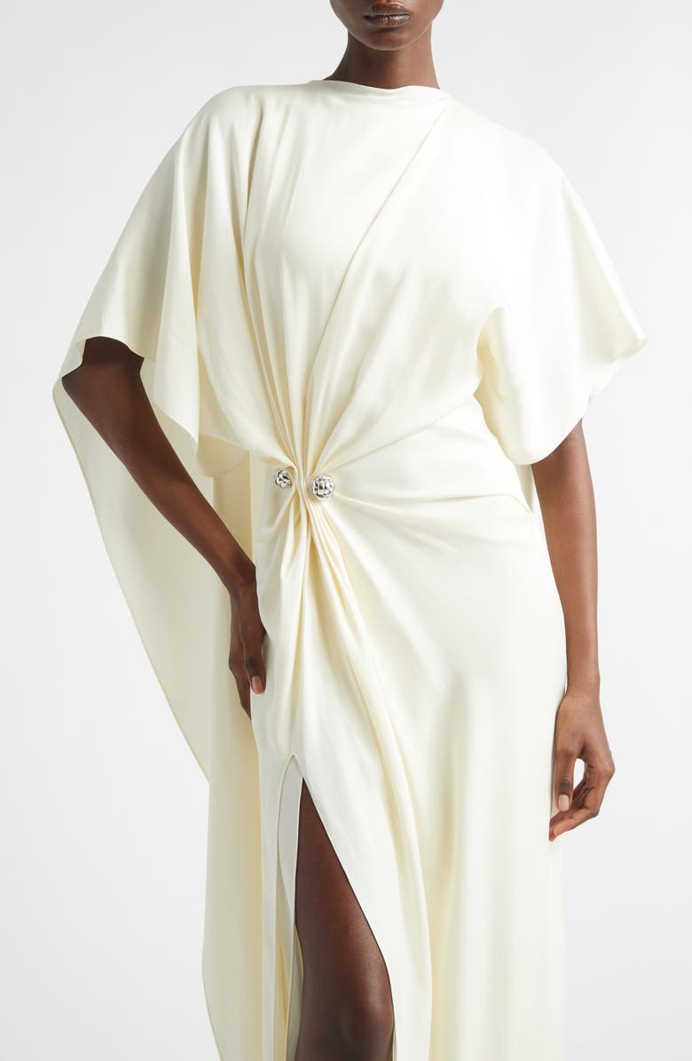 Brandon Maxwell Lucia Draped Crepe Cape Evening Dress, Alternate, color, Ivory