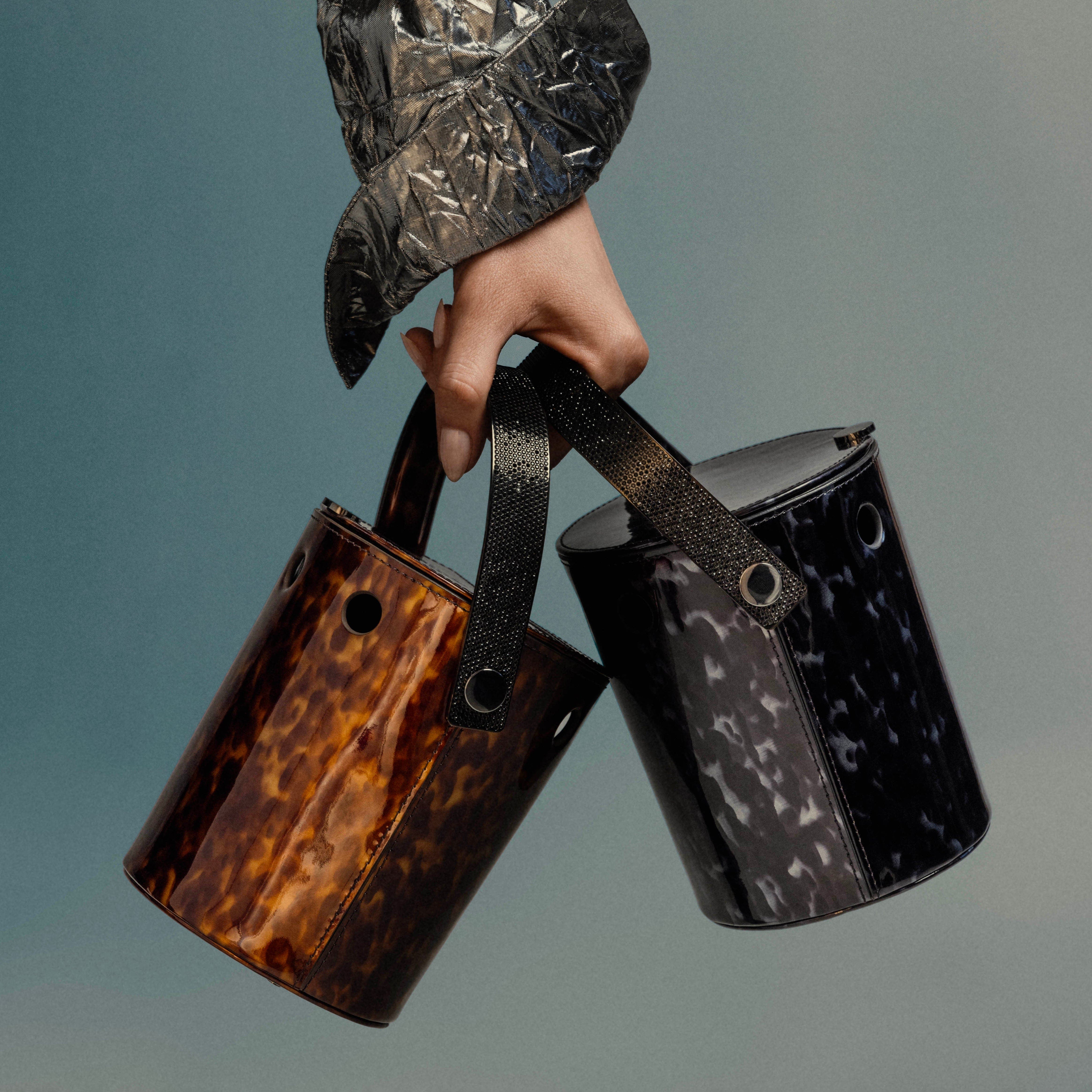 PERRIN PARIS LE MINI SEAU BUCKET BAG, Alternate, color, Ecaille Black | Black Strass