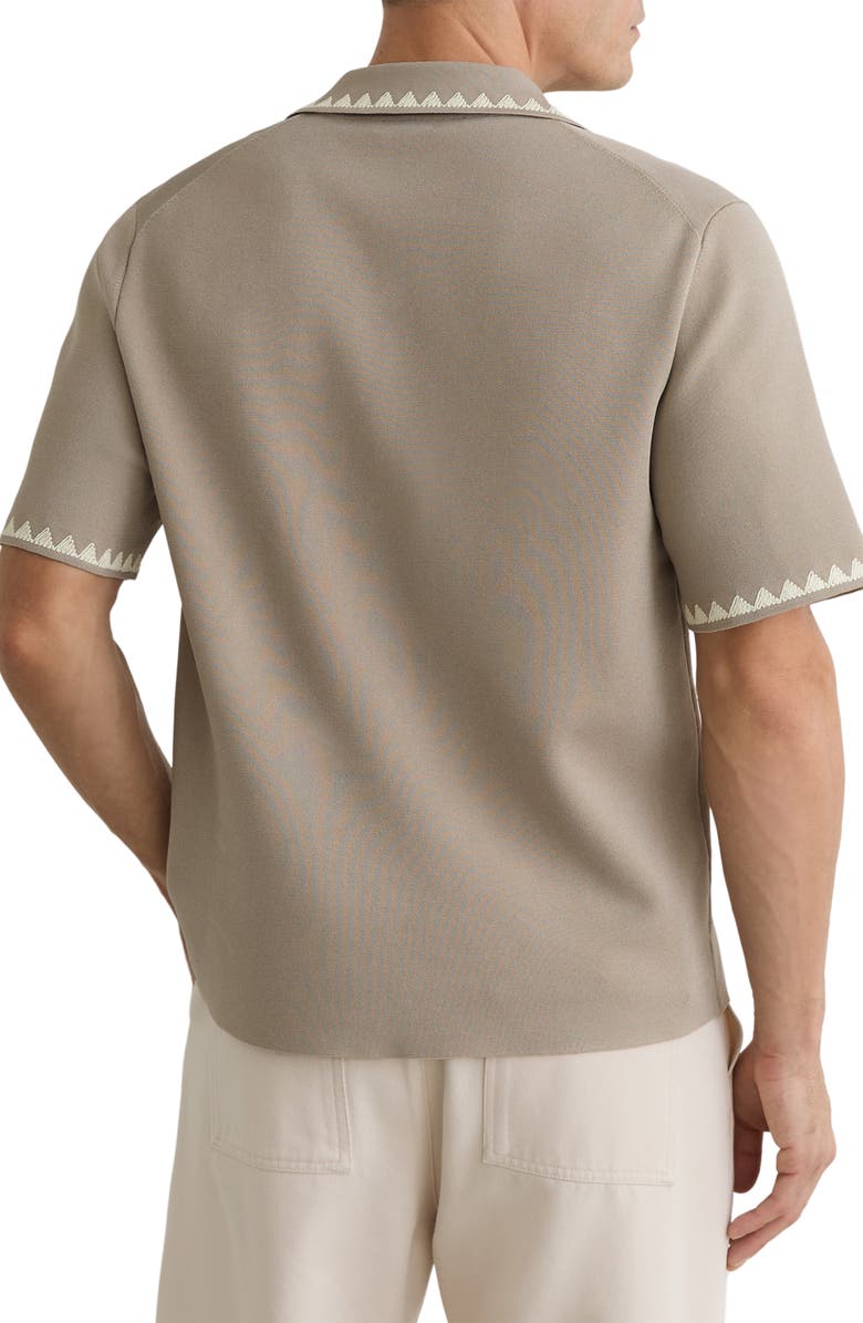 Reiss Folia Floral Embroidered Knit Camp Shirt, Alternate, color, Champagne